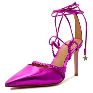 Schutz Lunah Metallic Bright Violet heels lace up strappy stiletto